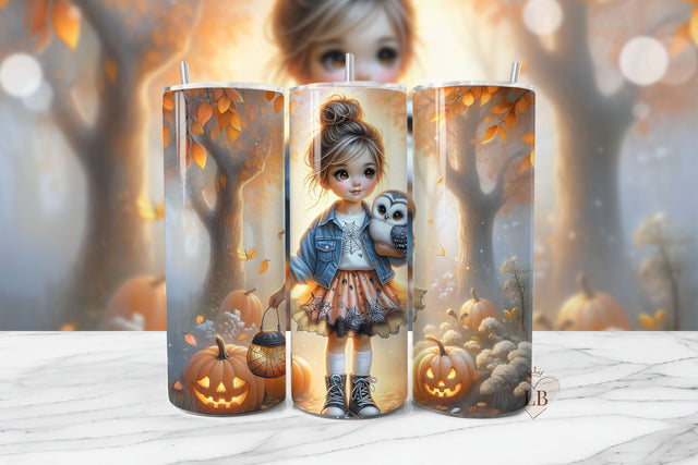 Halloween Owl Girl Pumpkin Tumbler Wrap PNG Sublimation BijouBay 