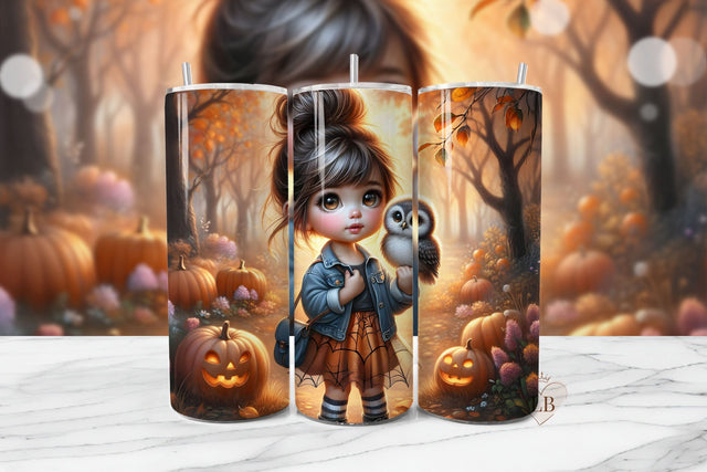 Halloween Owl Girl Tumbler Wrap PNG Sublimation BijouBay 