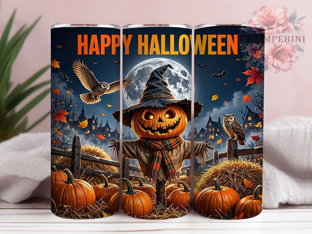 Halloween Owl Scarecrow 20oz Tumbler, Owl Scarecrow, Halloween Design, Spooky Rustic, Fall Harvest, Whimsical Charm, 20oz Wrap, Sublimation Tumbler Sublimation Li Zamperini 