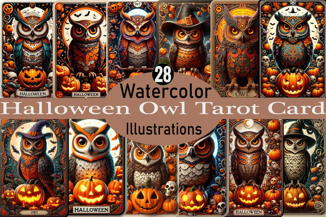 Halloween Owl Tarot Card Sublimation Clipart Bundle Sublimation SVGArt 