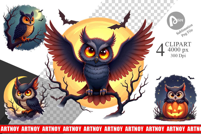 Halloween Owl Whispers Clipart Sublimation artnoy 