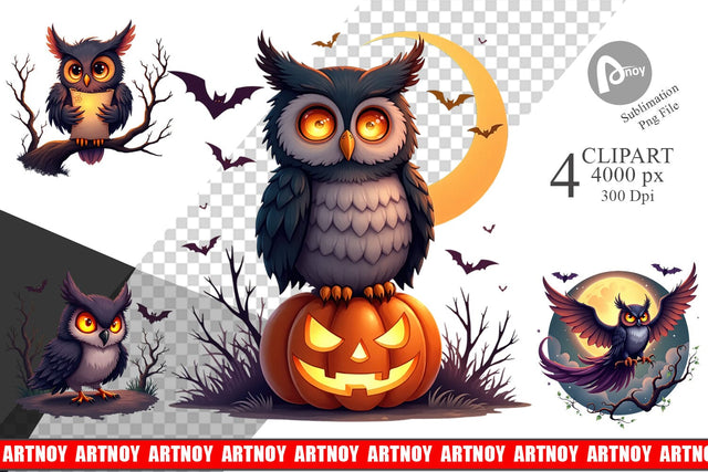 Halloween Owl Whispers Clipart Sublimation artnoy 