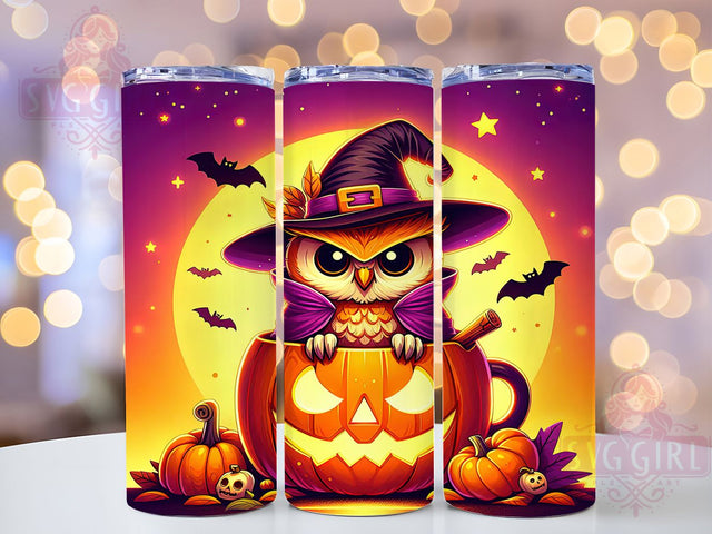 Halloween Owl Witch Pumpkin Tumbler, Halloween Pumpkin Wrap, Spooky Owl Design, 20Oz Skinny Tumbler, Witch Pumpkin Sublimation, Autumn Owl Drinkware, Halloween Tumbler Wrap Sublimation SvggirlplusArt 