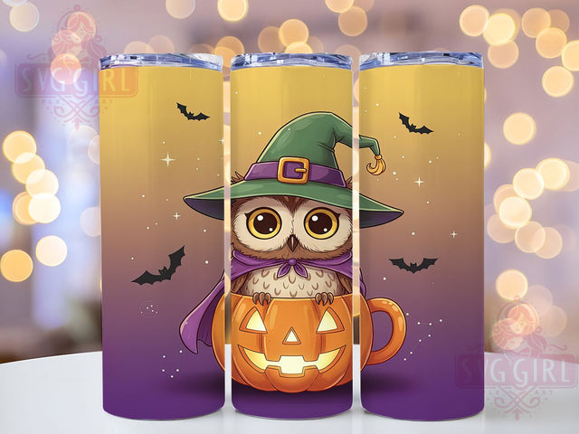 Halloween Owl Witch Pumpkin Tumbler, Halloween Pumpkin Wrap, Spooky Owl Design, 20Oz Skinny Tumbler, Witch Pumpkin Sublimation, Autumn Owl Drinkware, Halloween Tumbler Wrap Sublimation SvggirlplusArt 