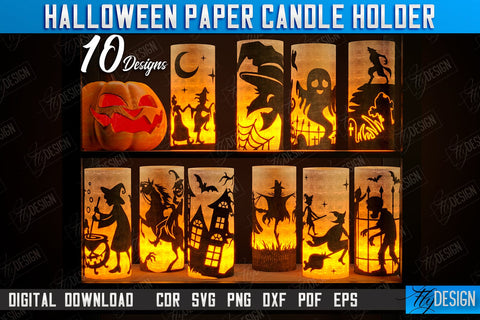 Halloween Paper Candle Holder Bundle | Shadow Lantern Paper Cut | | Halloween Decorations | SVG Files SVG Fly Design 
