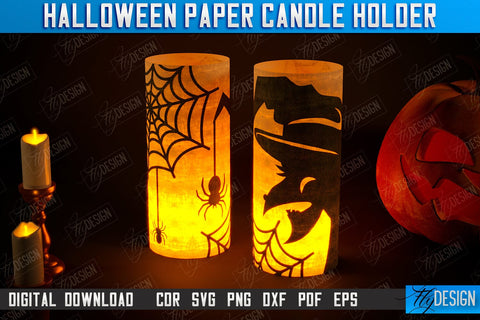 Halloween Paper Candle Holder Bundle | Shadow Lantern Paper Cut | | Halloween Decorations | SVG Files SVG Fly Design 