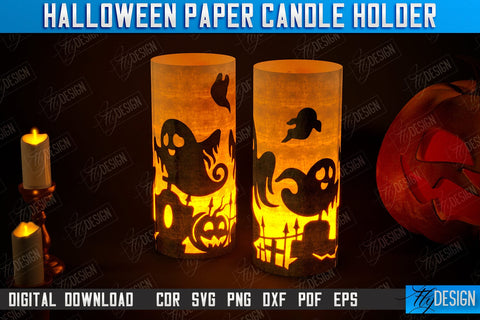 Halloween Paper Candle Holder Bundle | Shadow Lantern Paper Cut | | Halloween Decorations | SVG Files SVG Fly Design 