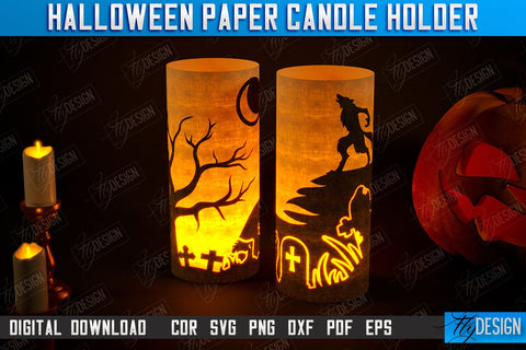 Halloween Paper Candle Holder Bundle | Shadow Lantern Paper Cut | | Halloween Decorations | SVG Files SVG Fly Design 