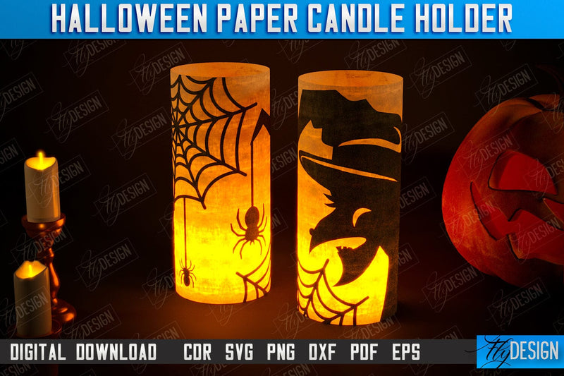 Halloween Paper Candle Holder | Shadow Lantern Paper Cut | | Halloween Decorations | SVG File SVG Fly Design 