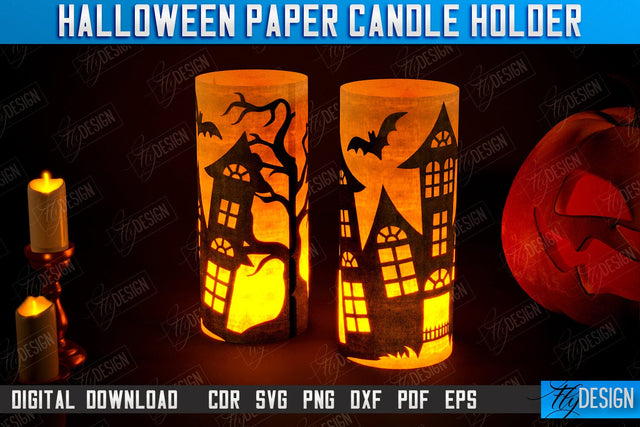 Halloween Paper Candle Holder | Shadow Lantern Paper Cut | | Halloween Decorations | SVG File SVG Fly Design 