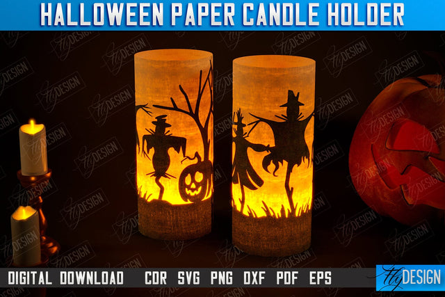 Halloween Paper Candle Holder | Shadow Lantern Paper Cut | | Halloween Decorations | SVG File SVG Fly Design 
