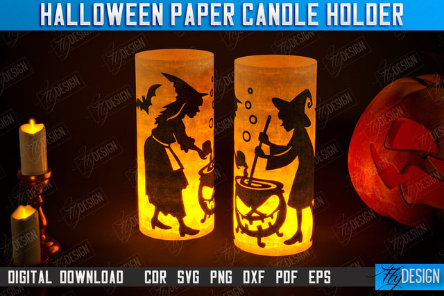 Halloween Paper Candle Holder | Shadow Lantern Paper Cut | | Halloween Decorations | SVG File SVG Fly Design 
