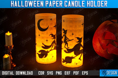 Halloween Paper Candle Holder | Shadow Lantern Paper Cut | | Halloween Decorations | SVG File SVG Fly Design 