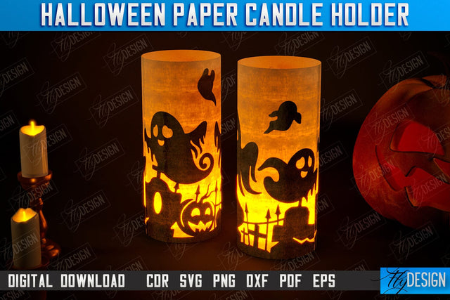 Halloween Paper Candle Holder | Shadow Lantern Paper Cut | | Halloween Decorations | SVG File SVG Fly Design 