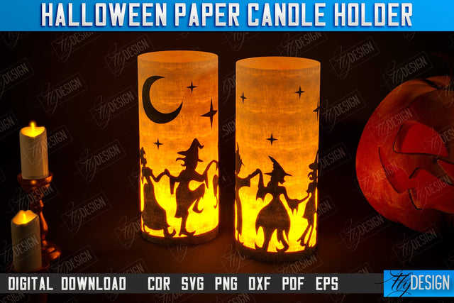 Halloween Paper Candle Holder | Shadow Lantern Paper Cut | | Halloween Decorations | SVG File SVG Fly Design 