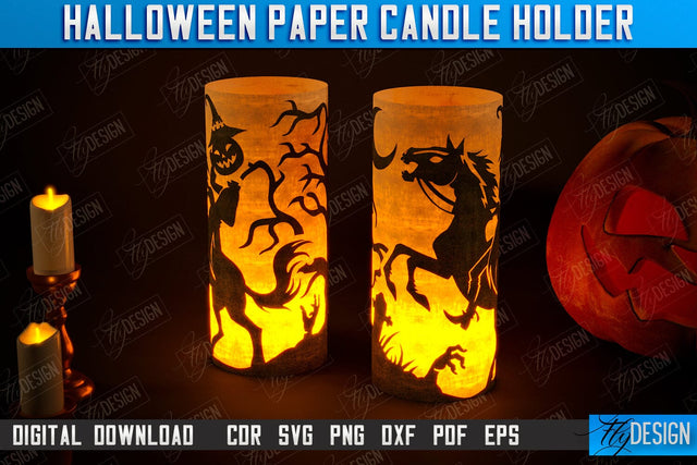 Halloween Paper Candle Holder | Shadow Lantern Paper Cut | | Halloween Decorations | SVG File SVG Fly Design 