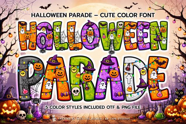 Halloween Parade Color font OTF, PNG Font BB Digital Arts 