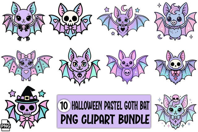 Halloween Pastel Goth Bat PNG Clipart Bundle Printable File Sublimation Creativedesigntee 