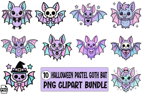 Halloween Pastel Goth Bat PNG Clipart Bundle Printable File Sublimation Creativedesigntee 
