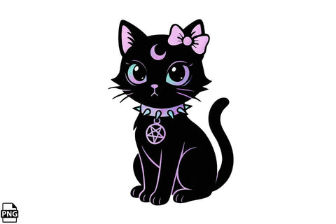 Halloween Pastel Goth Black Cat PNG Clipart Bundle Printable File Sublimation Creativedesigntee 