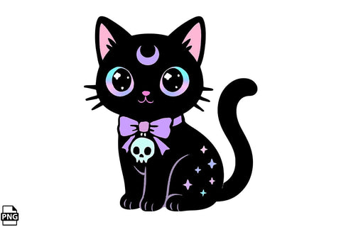 Halloween Pastel Goth Black Cat PNG Clipart Bundle Printable File Sublimation Creativedesigntee 