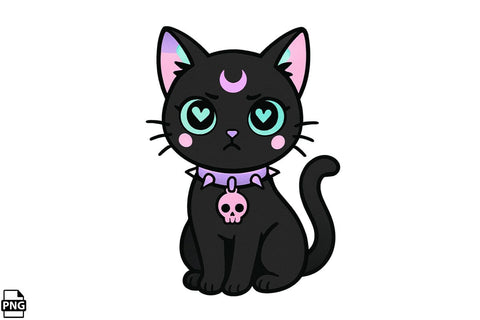 Halloween Pastel Goth Black Cat PNG Clipart Bundle Printable File Sublimation Creativedesigntee 
