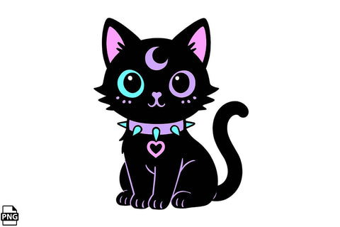 Halloween Pastel Goth Black Cat PNG Clipart Bundle Printable File Sublimation Creativedesigntee 