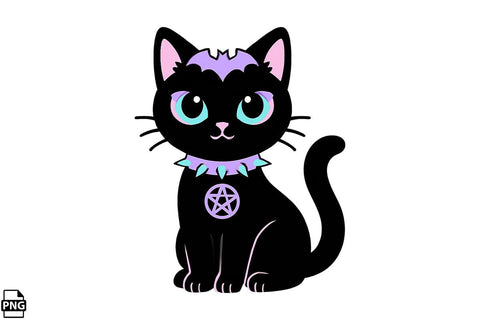 Halloween Pastel Goth Black Cat PNG Clipart Bundle Printable File Sublimation Creativedesigntee 