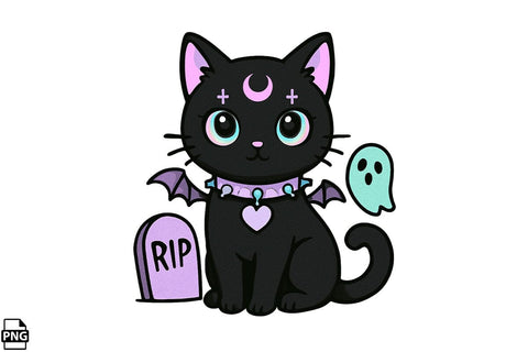 Halloween Pastel Goth Black Cat PNG Clipart Bundle Printable File Sublimation Creativedesigntee 
