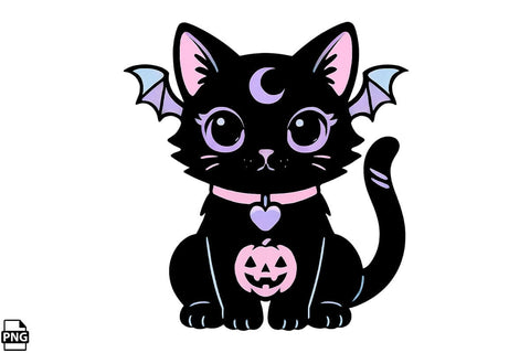 Halloween Pastel Goth Black Cat PNG Clipart Bundle Printable File Sublimation Creativedesigntee 