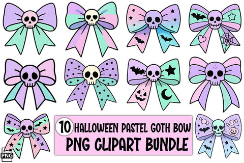 Halloween Pastel Goth Bow PNG Clipart Bundle Printable File Sublimation Creativedesigntee 