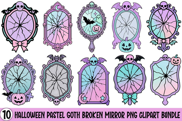 Halloween Pastel Goth Broken Mirror PNG Clipart Bundle Printable File Sublimation Creativedesigntee 