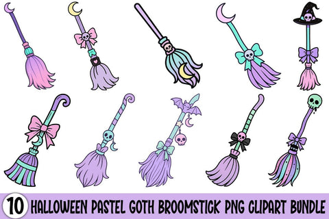 Halloween Pastel Goth Broomstick PNG Clipart Bundle Printable File Sublimation Creativedesigntee 