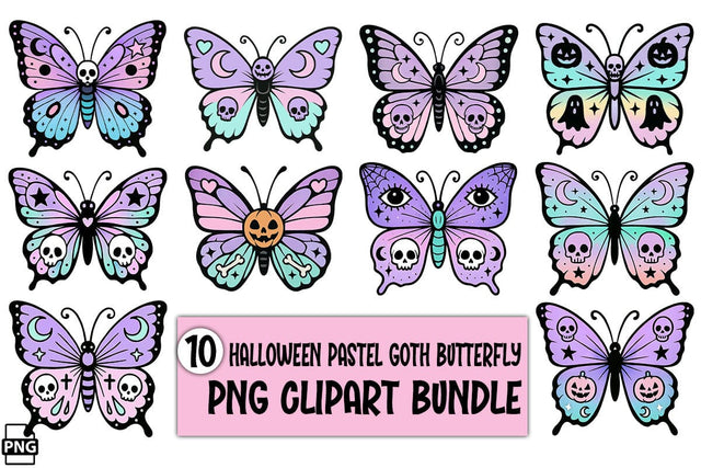 Halloween Pastel Goth Butterfly PNG Clipart Bundle Printable File Sublimation Creativedesigntee 