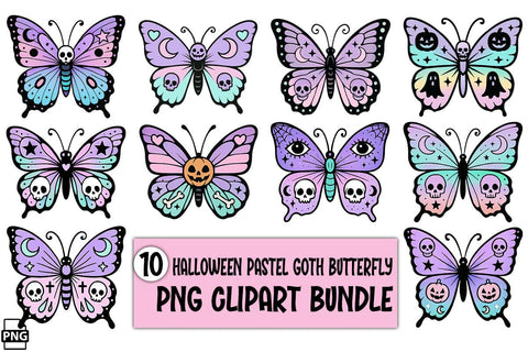 Halloween Pastel Goth Butterfly PNG Clipart Bundle Printable File Sublimation Creativedesigntee 