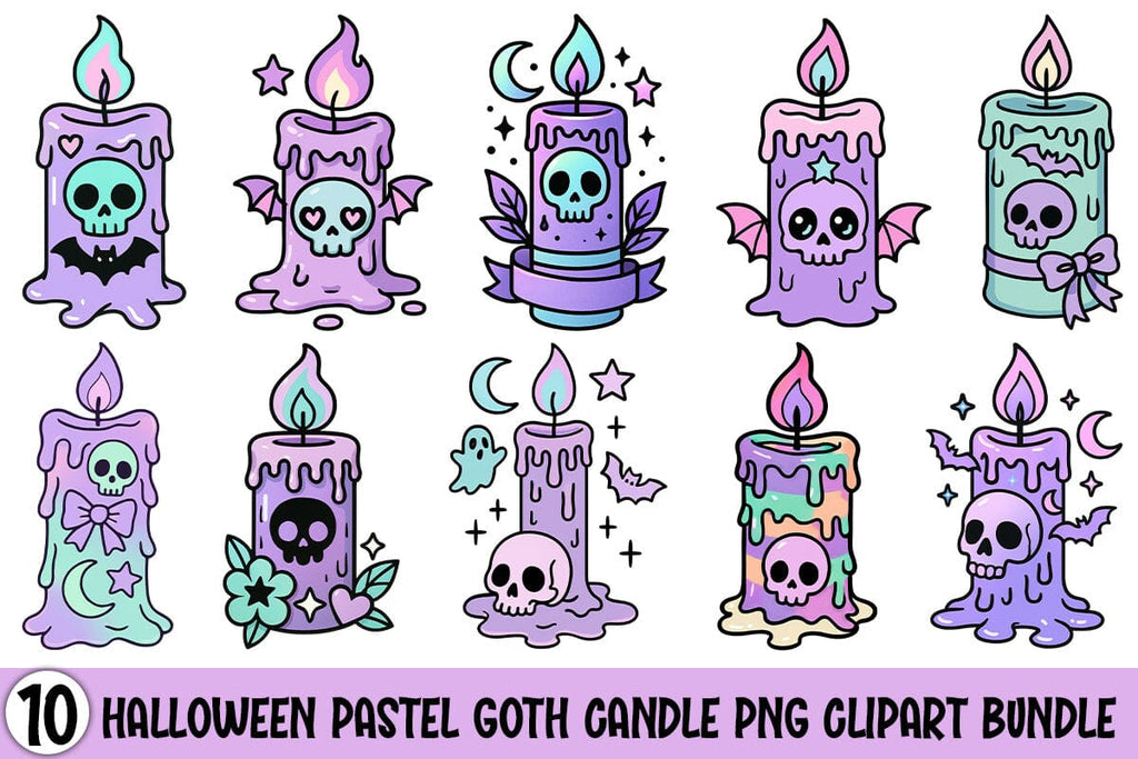 Halloween Pastel Goth Candle PNG Clipart Bundle Printable File - So Fontsy