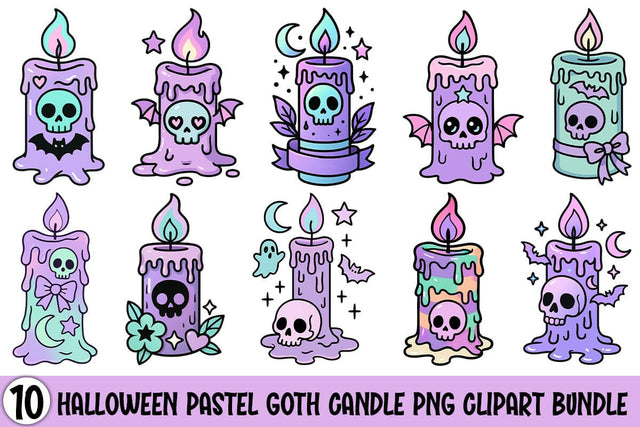 Halloween Pastel Goth Candle PNG Clipart Bundle Printable File Sublimation Creativedesigntee 