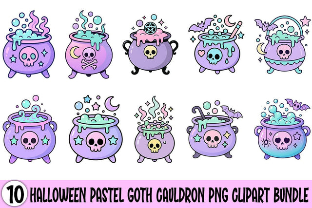 Halloween Pastel Goth Cauldron PNG Clipart Bundle Printable File Sublimation Creativedesigntee 