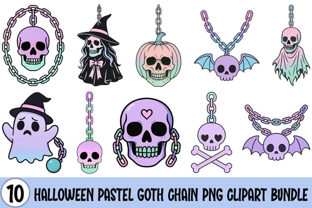 Halloween Pastel Goth Chain PNG Clipart Bundle Printable File Sublimation Creativedesigntee 