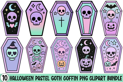 Halloween Pastel Goth Coffin PNG Clipart Bundle Printable File Sublimation Creativedesigntee 