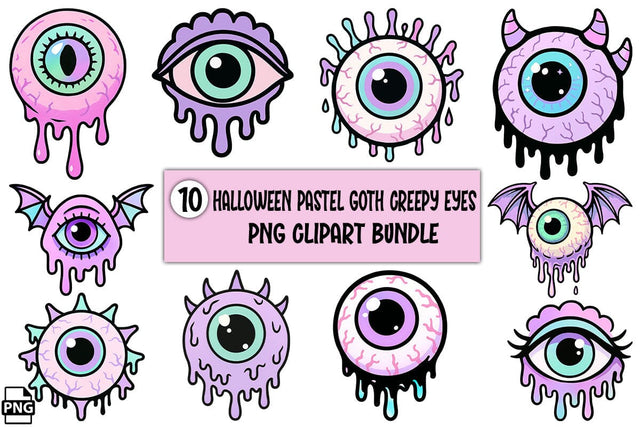 Halloween Pastel Goth Creepy Eyes PNG Clipart Bundle Printable File Sublimation Creativedesigntee 