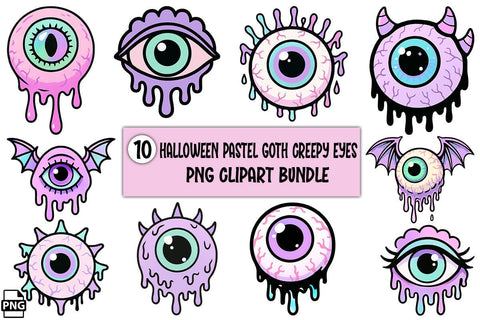 Halloween Pastel Goth Creepy Eyes PNG Clipart Bundle Printable File Sublimation Creativedesigntee 
