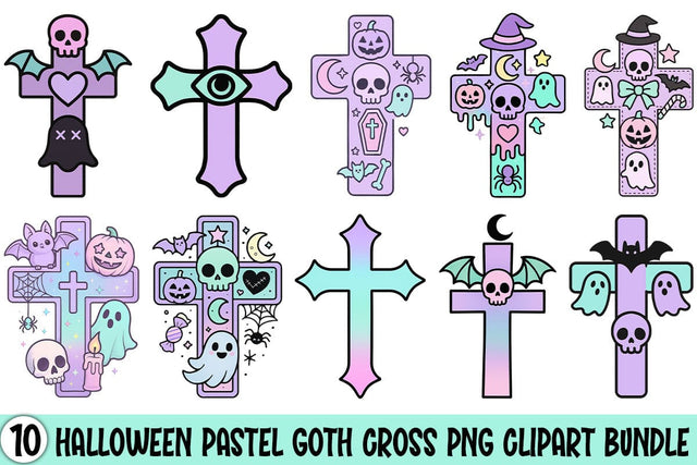 Halloween Pastel Goth Cross PNG Clipart Bundle Printable File Sublimation Creativedesigntee 