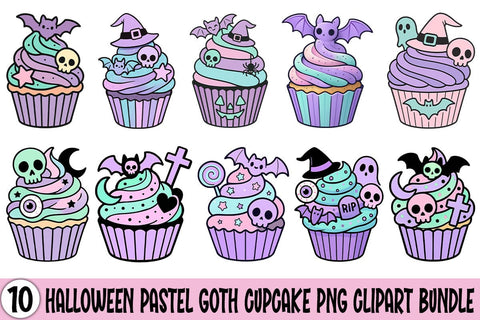 Halloween Pastel Goth Cupcake PNG Clipart Bundle Printable File Sublimation Creativedesigntee 