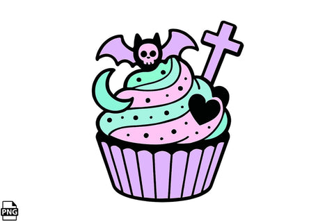 Halloween Pastel Goth Cupcake PNG Clipart Bundle Printable File Sublimation Creativedesigntee 