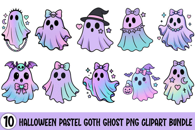 Halloween Pastel Goth Ghost PNG Clipart Bundle Printable File Sublimation Creativedesigntee 