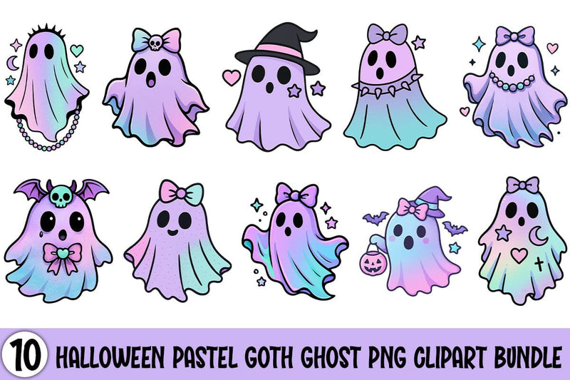 Halloween Pastel Goth Ghost PNG Clipart Bundle Printable File Sublimation Creativedesigntee 