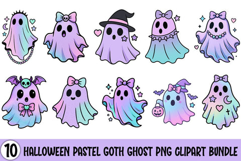 Halloween Pastel Goth Ghost PNG Clipart Bundle Printable File Sublimation Creativedesigntee 