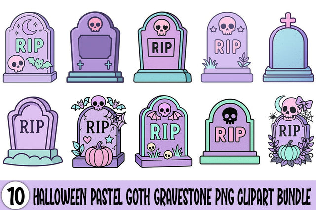 Halloween Pastel Goth Gravestone PNG Clipart Bundle Printable File Sublimation Creativedesigntee 