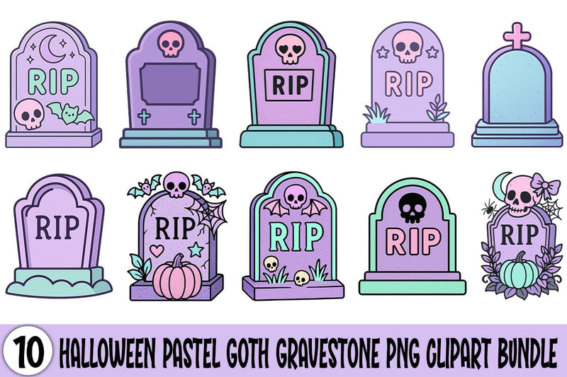 Halloween Pastel Goth Gravestone PNG Clipart Bundle Printable File Sublimation Creativedesigntee 